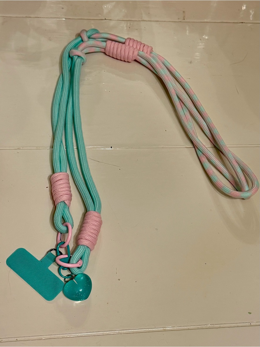 NWOT Phone Pastel Pink & Teal Lanyard/Crossbody phone holder with Heart Charm